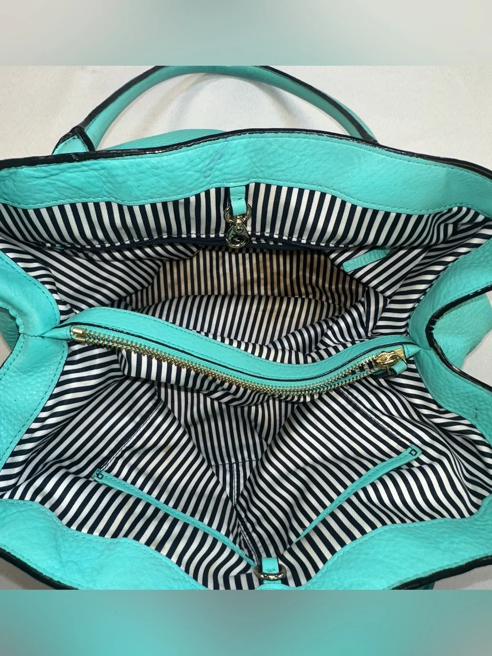 KATE SPADE Turquoise Satchel Purse Handbag Striped Interior Roomy